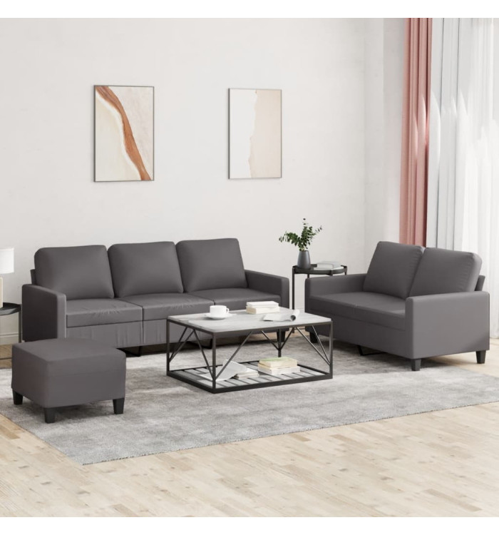 Ensemble de canapés 3 pcs avec coussins Gris Similicuir | Mobilier & Déco