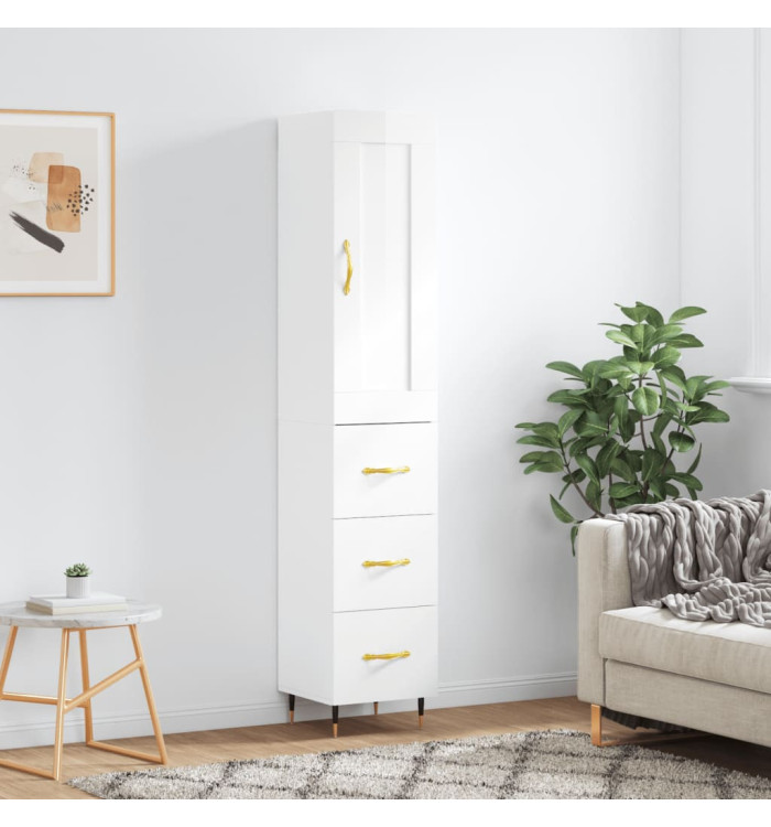 Buffet haut Blanc brillant 34,5x34x180 cm Bois d'ingénierie | Mobilier & Déco