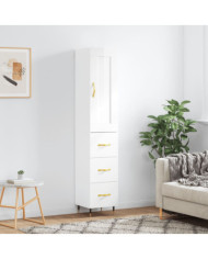 Buffet haut Blanc brillant 34,5x34x180 cm Bois d'ingénierie | Mobilier & Déco