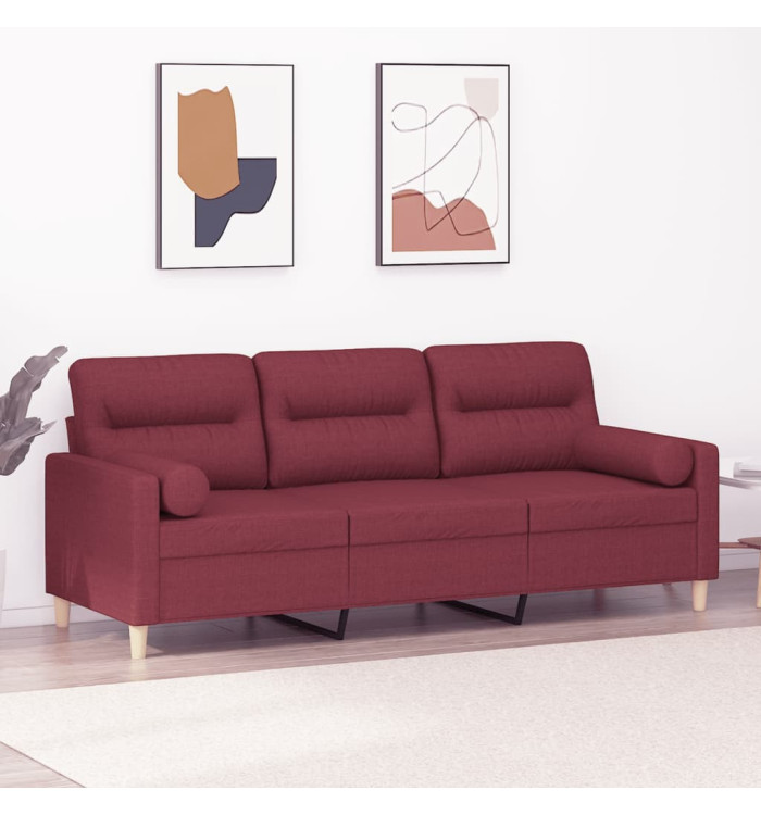 Canapé 3 places avec oreillers décoratifs bordeaux 180 cm tissu | Mobilier & Déco