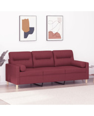 Canapé 3 places avec oreillers décoratifs bordeaux 180 cm tissu | Mobilier & Déco