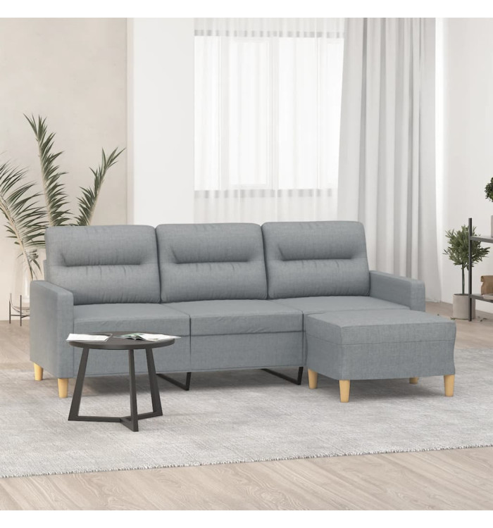 Canapé à 3 places avec repose-pieds Gris clair 180 cm Tissu | Mobilier & Déco