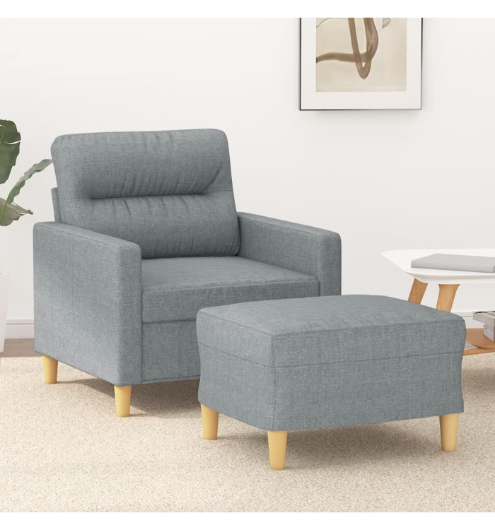 Fauteuil avec repose-pied Gris clair 60 cm Tissu | Mobilier & Déco