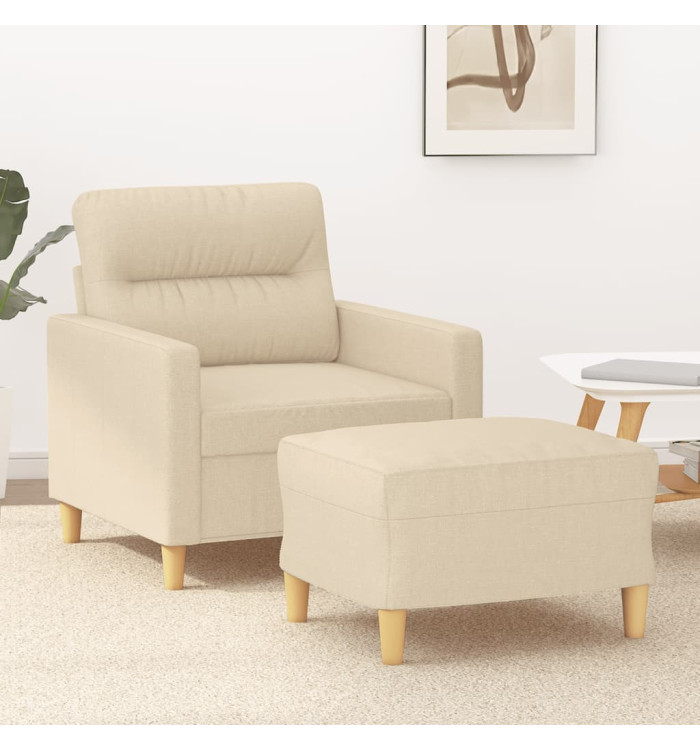 Fauteuil avec repose-pied Crème 60 cm Tissu | Mobilier & Déco