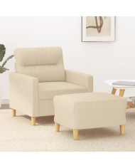 Fauteuil avec repose-pied Crème 60 cm Tissu | Mobilier & Déco