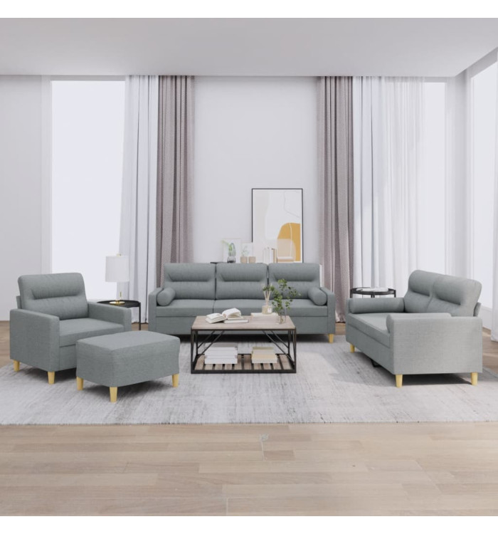 Ensemble de canapés 4 pcs coussins gris clair tissu | Mobilier & Déco