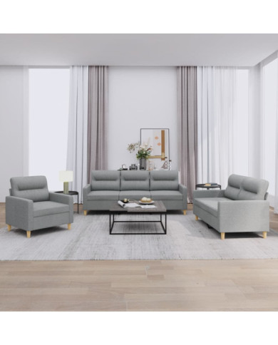 Ensemble de canapés 3 pcs avec coussins Gris clair Tissu | Mobilier & Déco