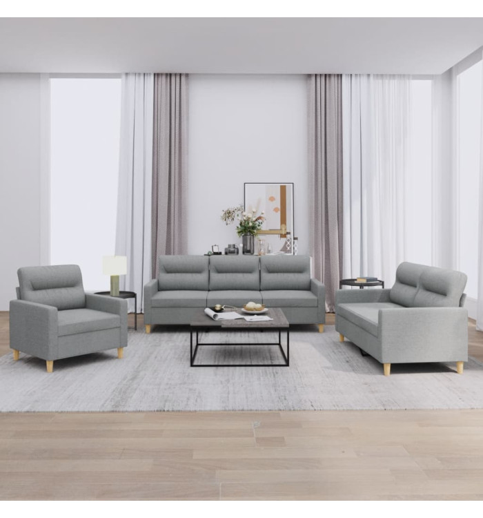 Ensemble de canapés 3 pcs avec coussins Gris clair Tissu | Mobilier & Déco