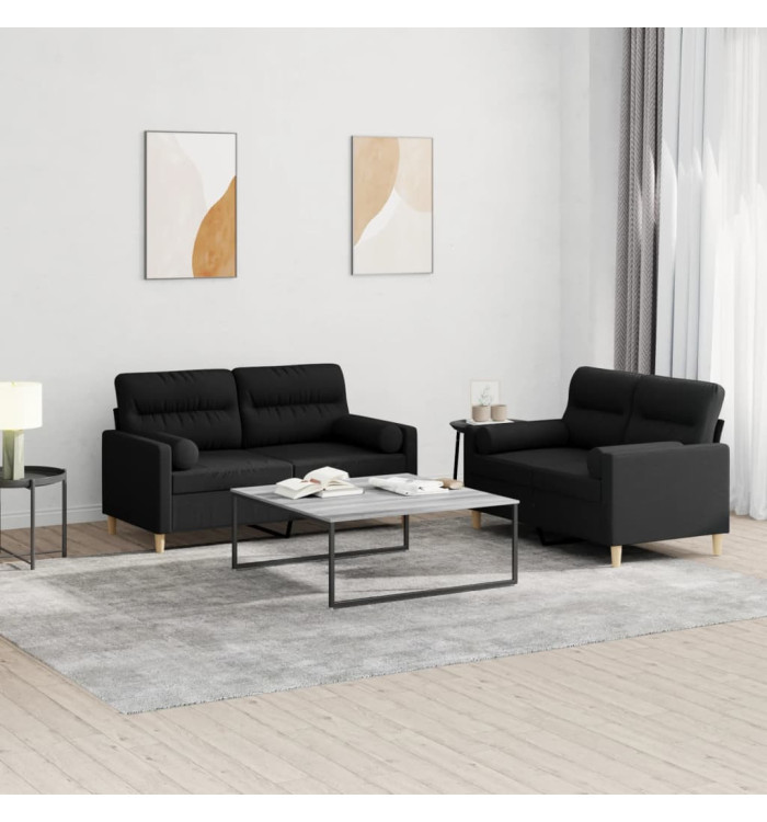 Ensemble de canapés 2 pcs avec coussins noir tissu | Mobilier & Déco
