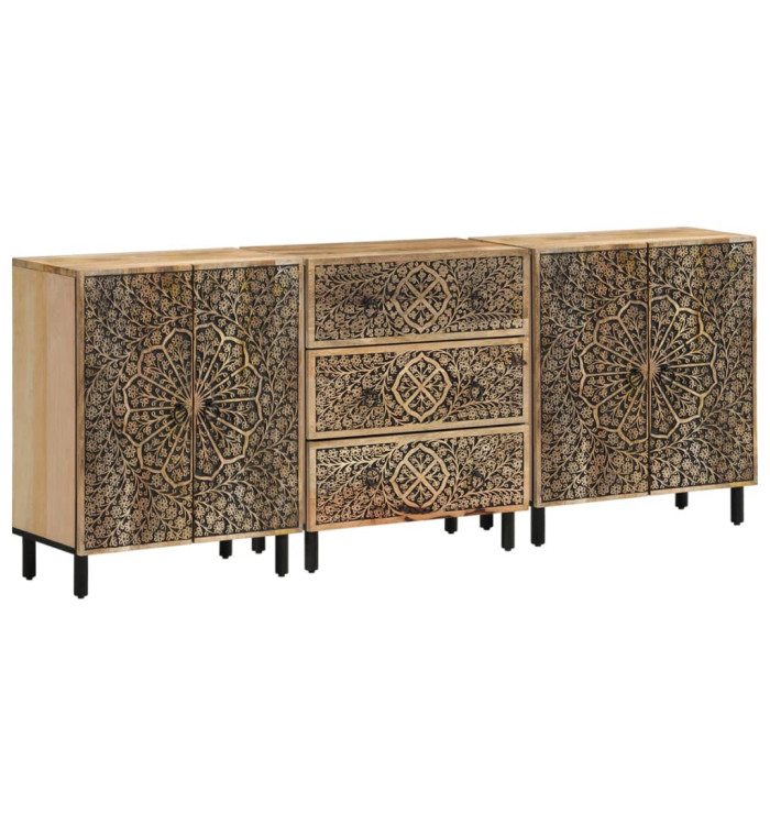 Armoires latérales 3 pcs 60x33x75 cm bois massif de manguier | Mobilier & Déco