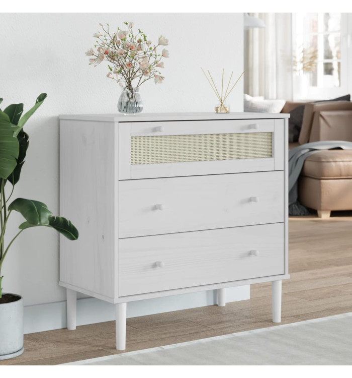 Commode SENJA aspect de rotin blanc bois de pin solide | Mobilier & Déco
