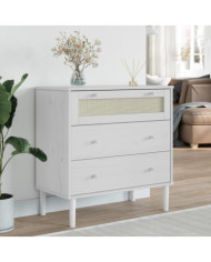 Commode SENJA aspect de rotin blanc bois de pin solide | Mobilier & Déco