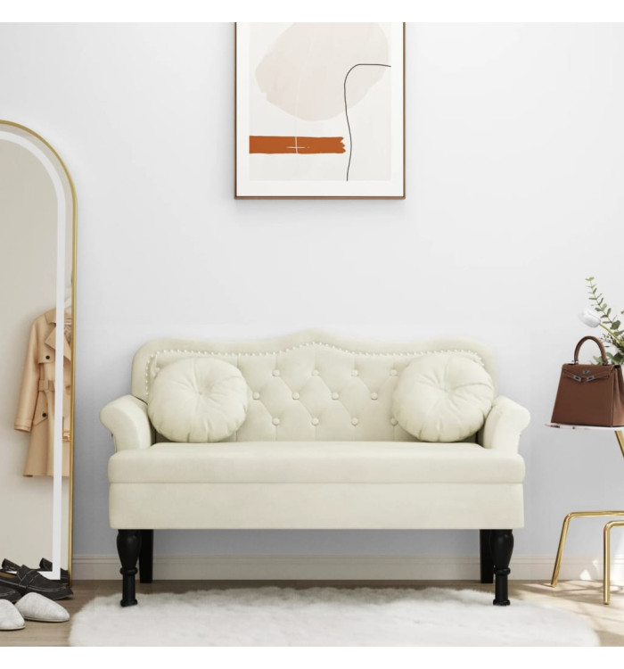Banc avec coussins crème 120,5x65x75 cm velours | Mobilier & Déco