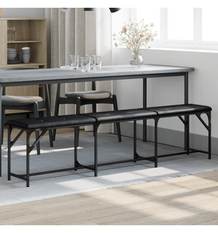 Banc à manger noir 186x32x45 cm acier et similicuir | Mobilier & Déco