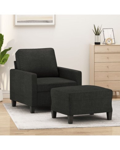 Fauteuil avec repose-pied Noir 60 cm Tissu | Mobilier & Déco