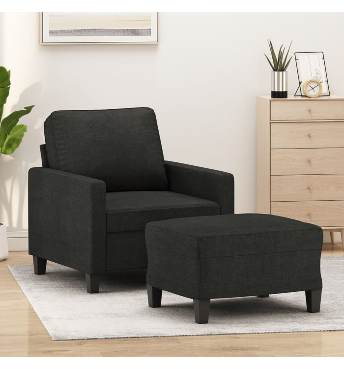 Fauteuil avec repose-pied Noir 60 cm Tissu | Mobilier & Déco