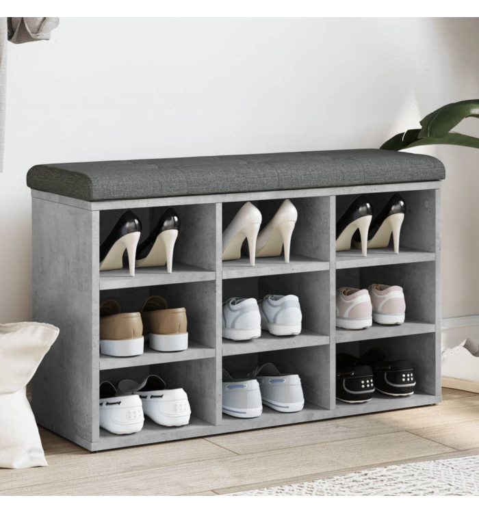 Banc à chaussures gris béton 82x32x50 cm bois d'ingénierie | Mobilier & Déco