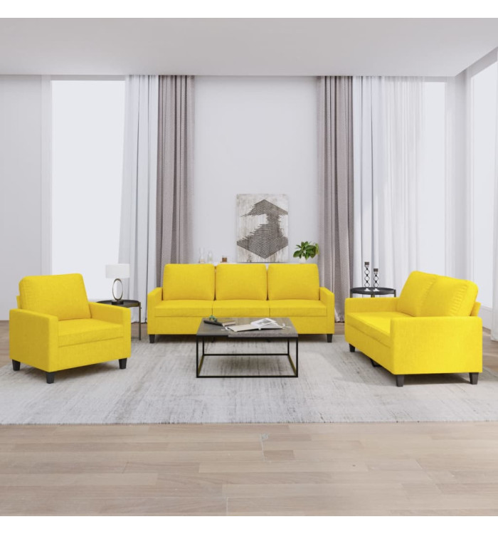 Ensemble de canapés 3 pcs avec coussins Jaune clair Tissu | Mobilier & Déco