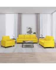Ensemble de canapés 3 pcs avec coussins Jaune clair Tissu | Mobilier & Déco
