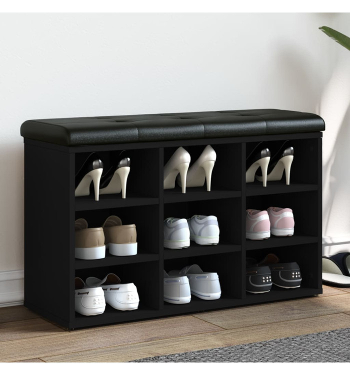 Banc à chaussures noir 82x32x50 cm bois d'ingénierie | Mobilier & Déco