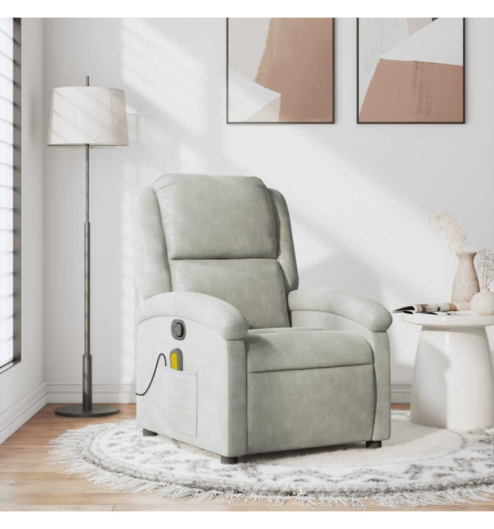 Fauteuil de massage inclinable gris clair velours | Mobilier & Déco