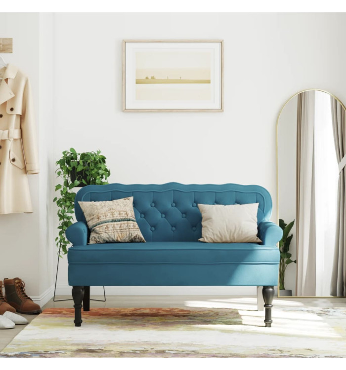 Banc avec dossier bleu 119,5x64,5x75 cm velours | Mobilier & Déco