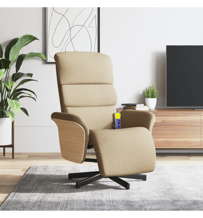 Fauteuil inclinable de massage avec repose-pieds crème tissu | Mobilier & Déco