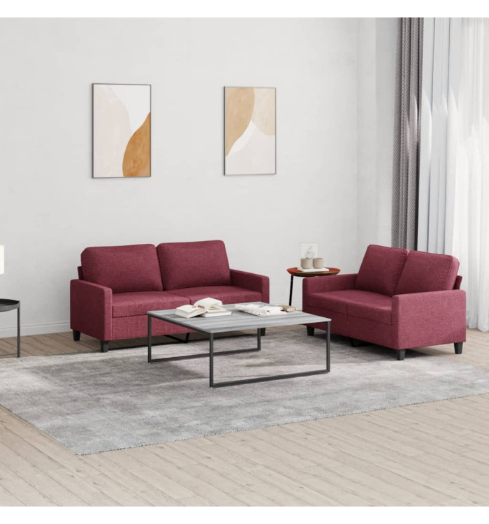 Ensemble de canapés 2 pcs avec coussins Rouge bordeaux Tissu | Mobilier & Déco