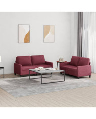 Ensemble de canapés 2 pcs avec coussins Rouge bordeaux Tissu | Mobilier & Déco