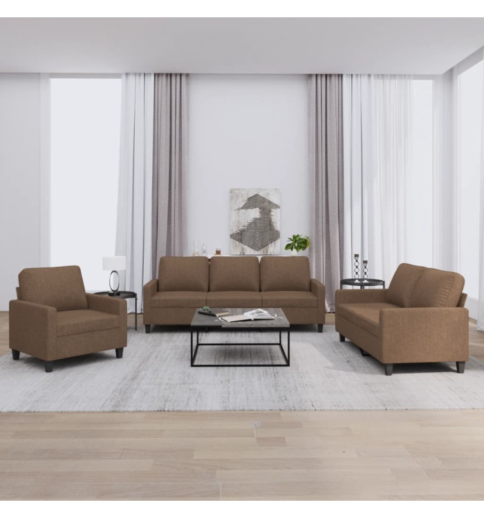 Ensemble de canapés 3 pcs avec coussins Marron Tissu | Mobilier & Déco