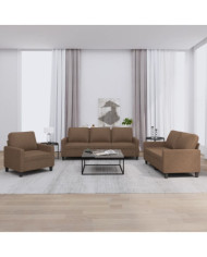 Ensemble de canapés 3 pcs avec coussins Marron Tissu | Mobilier & Déco