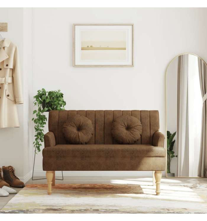 Banc avec coussins marron 113x64,5x75,5 cm similicuir daim | Mobilier & Déco