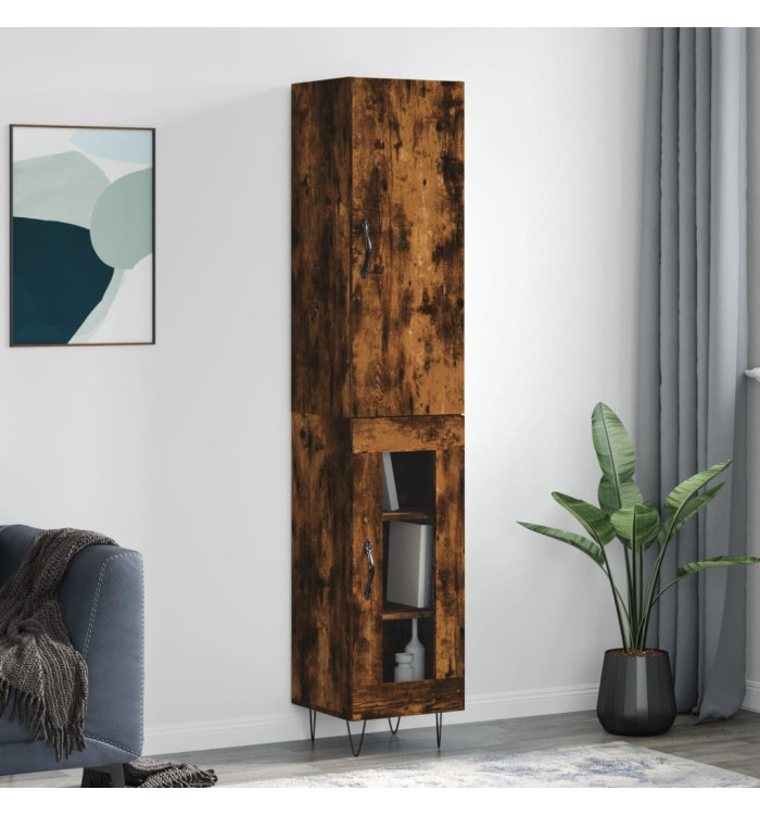 Buffet haut Chêne fumé 34,5x34x180 cm Bois d'ingénierie | Mobilier & Déco