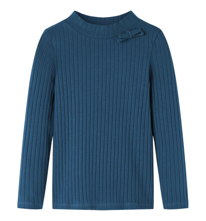 T-shirt enfants à manches longues tricot côtelé bleu marine 140 | Mobilier & Déco