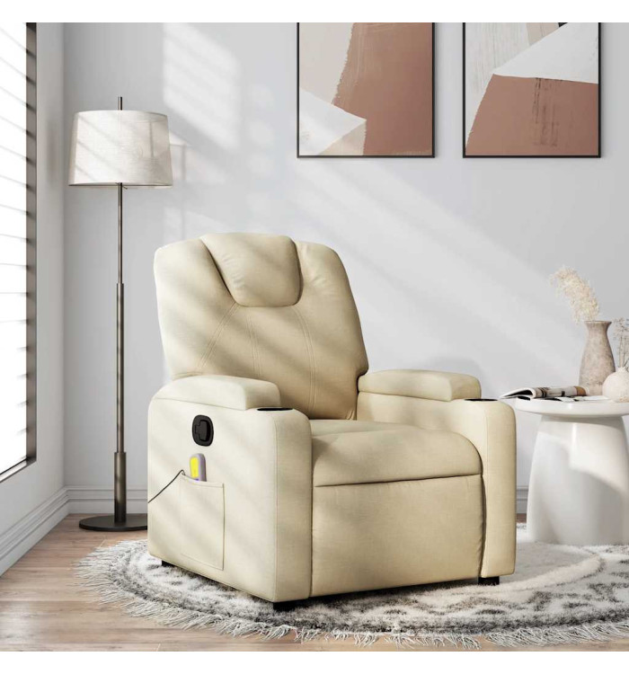 Fauteuil de massage inclinable Crème Tissu | Mobilier & Déco