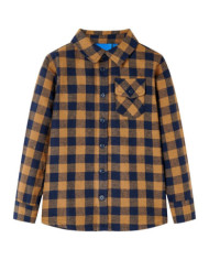Chemise à carreaux pour enfants cognac et bleu 128 | Mobilier & Déco