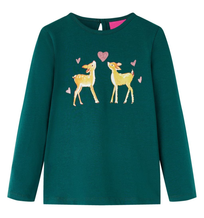 T-shirt pour enfants à manches longues vert foncé 104 | Mobilier & Déco