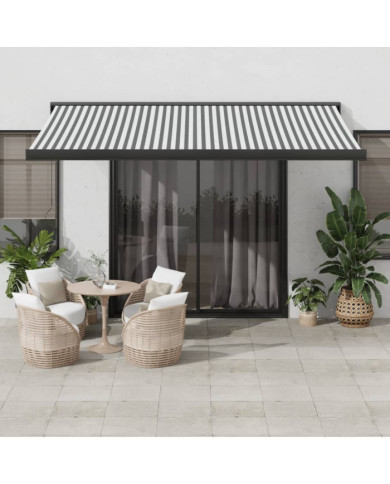 Auvent rétractable anthracite et blanc 4x3 m tissu et aluminium | Mobilier & Déco