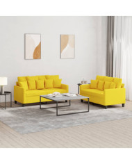 Ensemble de canapés 2 pcs avec coussins Jaune clair Tissu | Mobilier & Déco