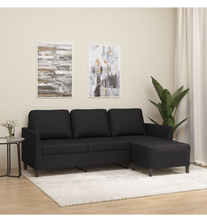 Canapé à 3 places avec repose-pieds Noir 180 cm Similicuir | Mobilier & Déco