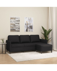 Canapé à 3 places avec repose-pieds Noir 180 cm Similicuir | Mobilier & Déco