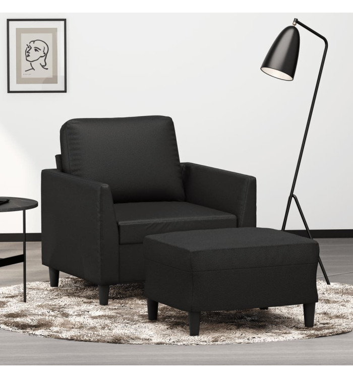 Fauteuil avec repose-pied Noir 60 cm Similicuir | Mobilier & Déco