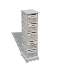 Étagère de rangement en bois 5 paniers en tissage Blanc | Mobilier & Déco
