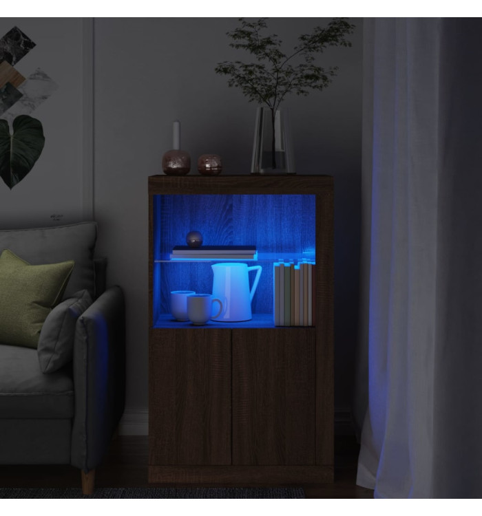 Armoire latérale avec lumières LED chêne marron bois ingénierie | Mobilier & Déco