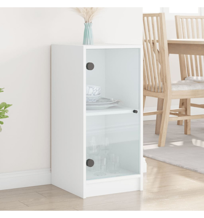 Armoire latérale avec portes en verre blanc 35x37x75,5 cm | Mobilier & Déco