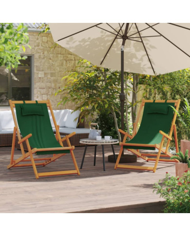 Chaises de plage pliables lot de 2 vert tissu | Mobilier & Déco