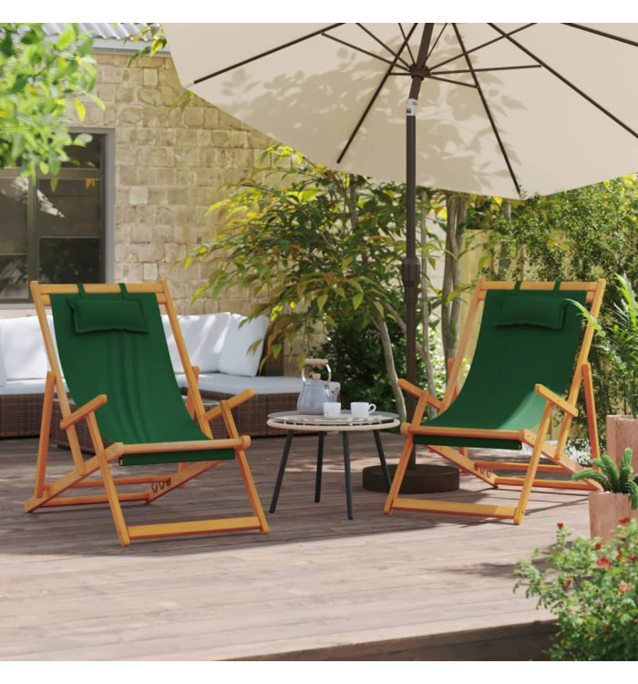 Chaises de plage pliables lot de 2 vert tissu | Mobilier & Déco