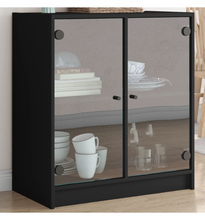 Armoire latérale avec portes en verre noir 68x37x75,5 cm | Mobilier & Déco