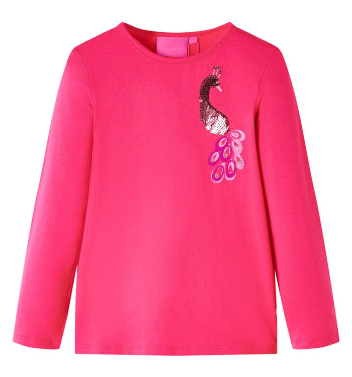 T-shirt enfants à manches longues rose vif 116 | Mobilier & Déco