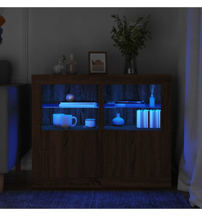 Armoires latérales et lumières LED 2 pcs chêne marron | Mobilier & Déco